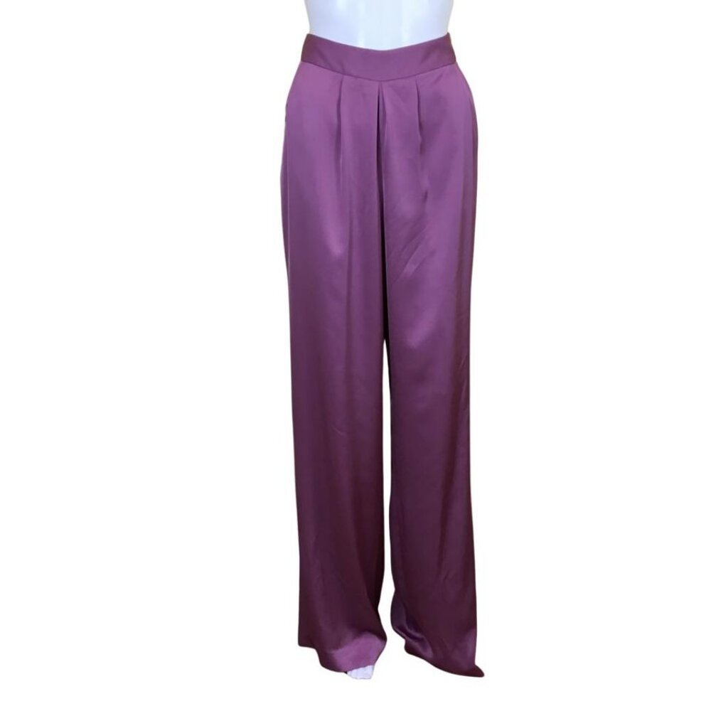 New Ramy Brook Women's Satin Iris Pants Wide Leg Silhouette Pink Sz 0